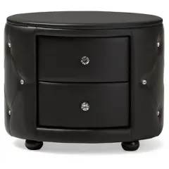 Davina Hollywood Glamour Style Oval 2 - Drawer Faux Leather Upholstered Nightstand - Baxton Studio