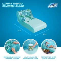 Bestway H2OGO! UPF 50+ Luxury Fabric Covered Inflatable Swimming Pool Relaxation Lounger Float with Cup Holder and Removeable Fabric Cover, Blue
