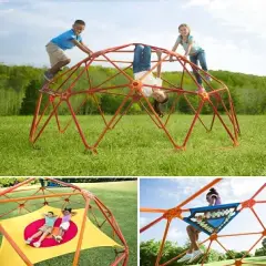 HearthSong 10' diam. x 5'H SunRise Geometric Climbing Dome with Star Hammock and Two Bungee Net Chairs