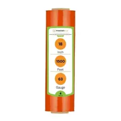 PSBM 4 Rolls Opaque Orange Cast Hand Pallet Stretch Wrap 18" x 1500 Ft. x 63 Gauge