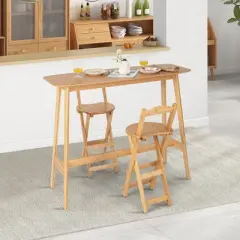 Costway Bamboo Bar Table 48'' High Top Console Dining Pub Table For Narrow Space Natural