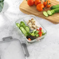 JoyJolt 3-Sectional Divided Food Prep Food Storage Containers with Lids - Set of 5 - Grey