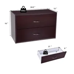 Costway 2-Drawer Dresser Horiztonal Organizer w/Handle Wood End Table Nightstand