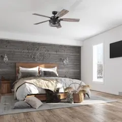 Honeywell Ceiling Fans Carnegie Industrial 52 Inch Ceiling Fan with Light, LED Fan with Remote Control, Indoor Fan, 6 Contemporary Blades, Gun Metal