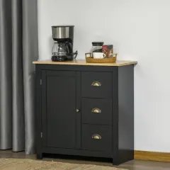 HOMCOM Modern Floor Cabinet, Storage Sideboard, Kitchen Buffet Table with Rubberwood Top, 3 Drawers and Cabinet with Adjustable Shelf