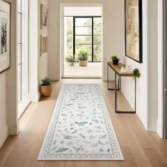 Coucheta Floral Butterfly Area Rug - Washable Non-Slip Carpet for Living Room, Bedroom & Nursery, Stain Resistant Low Pile Rug