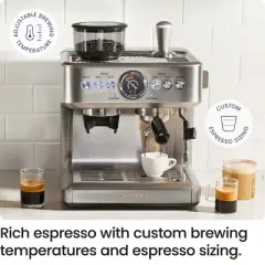 Chefman Crema Supreme Espresso Machine with Conical Burr Grinder and Steam Wand &ndash; Stainless Steel