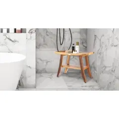 EcoDecors&reg; Satori&reg; 24" Teak Wood Shower Bench with Shelf in EarthyTeak Finish