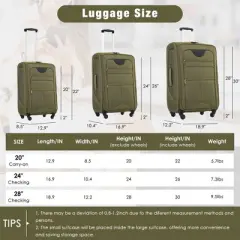 Kumasinova 3 Pcs SoftSide Luggage Sets,Extandable Checked Spinner Suitcases with TSA Lock,Airline-Approved Luggage Travel Set,20"24"28"