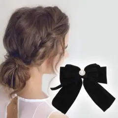 Unique Bargains Fashion Bow Pearl Ribbon Spring Hair Clips 1 Pc