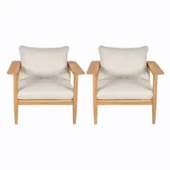 2-Piece Acacia Wood Outdoor Club Chair Set with Beige Cushions and Wide Backrest,Lounge Armchairs for Patio or Garden-The Pop Home