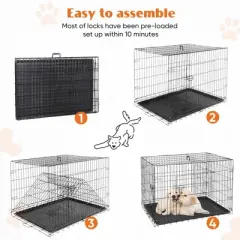 Double - door dog cage - Enhanced metal folding pet cage
