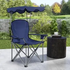 Gymax Folding Beach Chair Heavy Duty Camping Chair Outdoor Patio Seat with Cup Holder and Carry Bag Red/Blue