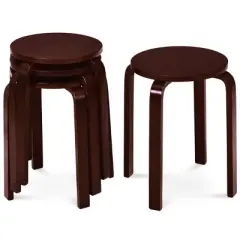 Tangkula Set of 4 Stacking Bentwood Stool Round Dining Chair Backless Bar Stool
