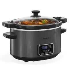 Heynemo 4QT Slow Cooker, Programmable Pot with Locking Lid, Removable Ceramic Pot, 3 Heating Settings & Time Control,Dishwasher-safe Lid & Pot