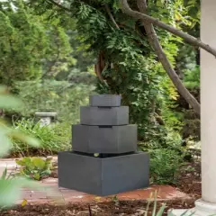 NAYSAYE Fountain Cement Decorative 4 Tier Block Water Feature for Garden Patio Backyard, Gray, 19.7"*19.7"*41.7"