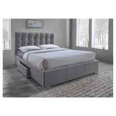 Sarter Contemporary Grid-Tufted Fabric Upholstered Storage Bed with 2-drawer - Gray (King) - Baxton Studio
