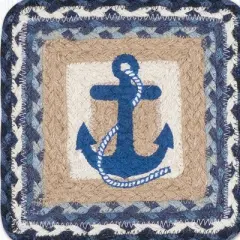 Earth Rugs Navy Anchor Square Jute Trivet 10"x10" Nautical Table Protector