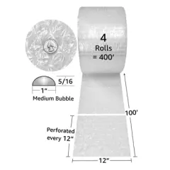 UOFFICE Medium Bubble Cushion 400' Long x 12" Wide, with Medium 5/16"Bubbles