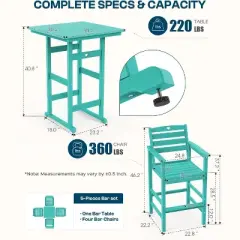 GardenJoy 5-Piece Bar Height Patio Table and Chairs Set, 30.2" - Weather Resistant, Outdoor