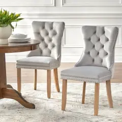 Set of 2 Portico Tufted High Back Velvet Dining Chairs Gray - Buylateral