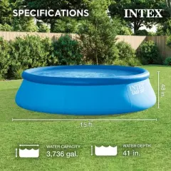 Intex 15'x48" Round Inflatable Outdoor Above Ground Swimming Pool Set with Ladder, Filter Pump, and Deluxe Maintenance Pool Cleaning Kit for Backyards