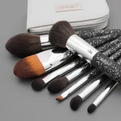 OMNIA Brush Professional Glitter 9pc Travel Makeup Brush Set, Includes Zip Case