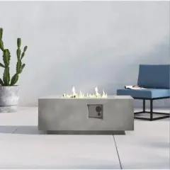 Concrete Propane Outdoor Fire Pit Table (Gray Concrete), Modern Minimalist Patio and Deck Heater with Lava Rocks and Push-Button Ignition