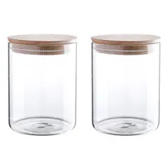 Whole Housewares 24 oz Clear Canister Set with Beech Wood Lids - Set of 2