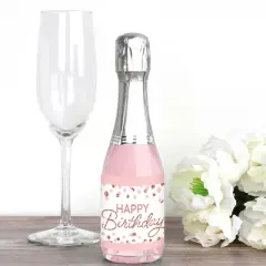 Big Dot of Happiness Pink Rose Gold Birthday - Mini Wine & Champagne Bottle Label Stickers - Happy Birthday Party Favor Gift - Set of 16
