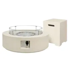 UPHA 42-inch Outdoor Round Magnesium Oxide Fire Pit Table Propane with Tank Cover and Wind Guard