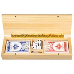 WE Games 3 Player Wooden Cribbage Set - Easy Grip Pegs and 2 Decks of Cards Inside of Board
