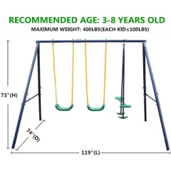 Yinvani Metal Swing Set Outdoor with Glider for Kids, Toddlers, Children