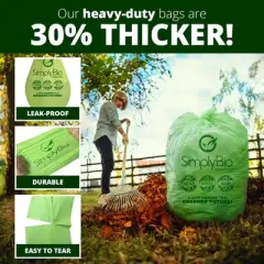 Simply Bio 96 Gallon Compostable Trash Bags Liners Flat-Top, Heavy Duty Extra Thick 1.57 Mil, 363.4 Liter, 40 Bags