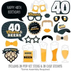 Big Dot of Happiness Cheers and Beers to 40 Years - 40th Birthday Party Photo Booth Props Kit - 20 Count