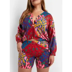 Rebdolls Women's Logan Knit Multi Leopard Print Button Front Cardigan