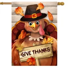 Briarwood Lane Thanksgiving House Flag 40x28 For Outdoor Thankful Turkey Give Thanks For Thanksgiving House Flag