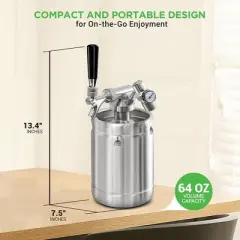 NutriChef 64 oz. Homebrew Mini Keg System with CO2 Dispenser - Stainless Steel