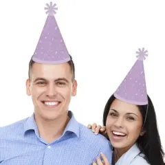 Big Dot of Happiness Purple Confetti Stars - Cone Happy Birthday Party Hats for Kids and Adults - Set of 8 (Standard Size)