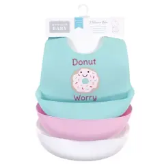 Hudson Baby Infant Girl Silicone Bibs 3pk, Donut, One Size