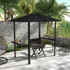 Outsunny 6' x 8' Hardtop BBQ Gazebo, Grill Gazebo with Metal Roof, Aluminum Frame and 2 Side Shelves