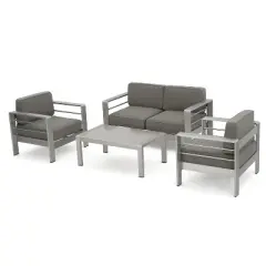 GDFStudio Wendy Outdoor Aluminum 4 Seater Chat Set with Cushions