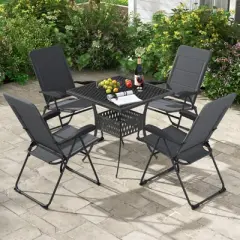 Tangkula 4PCS Patio Folding Chairs Back Adjustable Reclining Padded Garden Furniture