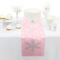 Big Dot of Happiness Pink Winter Wonderland - Petite Holiday Snowflake Birthday Party or Baby Shower Paper Table Runner - 12 x 60 inches