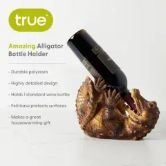 True Amazing Alligator Polyresin Wine Stand Bottle Holder, Wine Holder Countertop Bottle Stand, Brown, Holds 1 Bottle, Set of 1