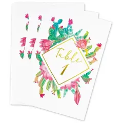 Sparkle and Bash 25 Pack Cactus Theme Table Number Cards for Weddings, Numbers 1-25, 4 x 6 inches, Gold Foil