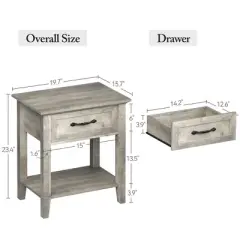 Garvee Nightstands Set of 2, Industrial Side/End Tables with Drawer and Storage Shelf, Night Stands for Bedroom, Living Room, 2 Pack, Grey