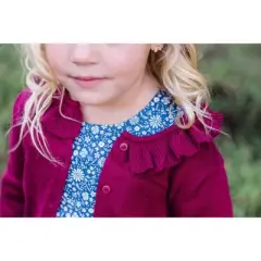 Hope & Henry Girls' Organic Cotton Long Sleeve Ruffle Collar Cardigan Sweater, Kids