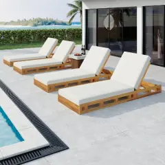 Christopher Knight Home Leeward Outdoor Acacia Wood Adjustable Chaise Lounge with Water-Resistant Cushion (Set of 4)