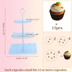 Unique Bargains 3 Tier Dessert Cupcake Stand Holder Square with Tiered Serving Tray for Donuts Fruits Blue White